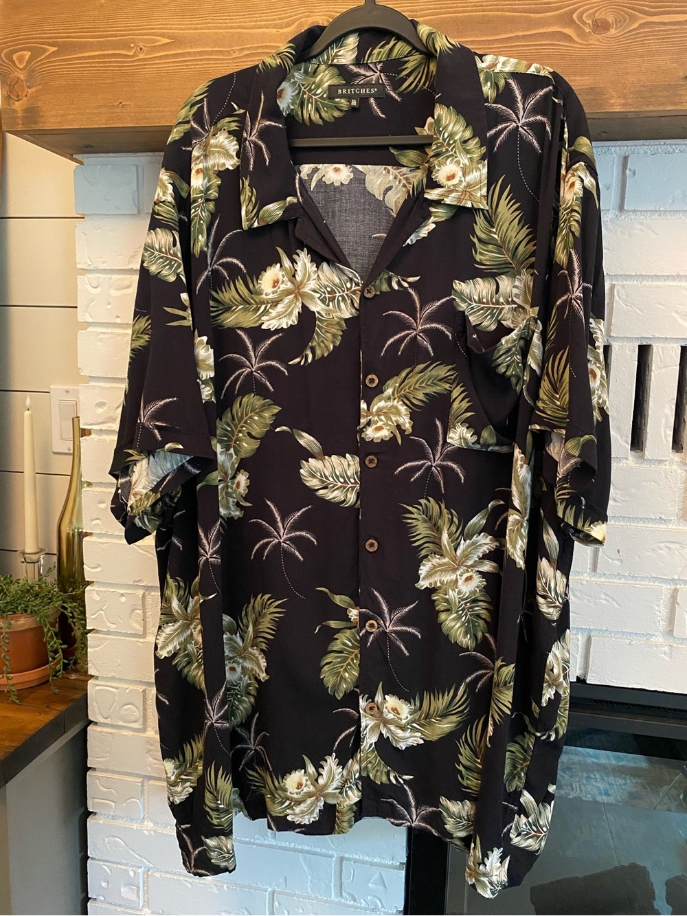 Britches Hawaiian Camp Shirt Black Tropical Floral Rayon Button Up Men’s 5XL